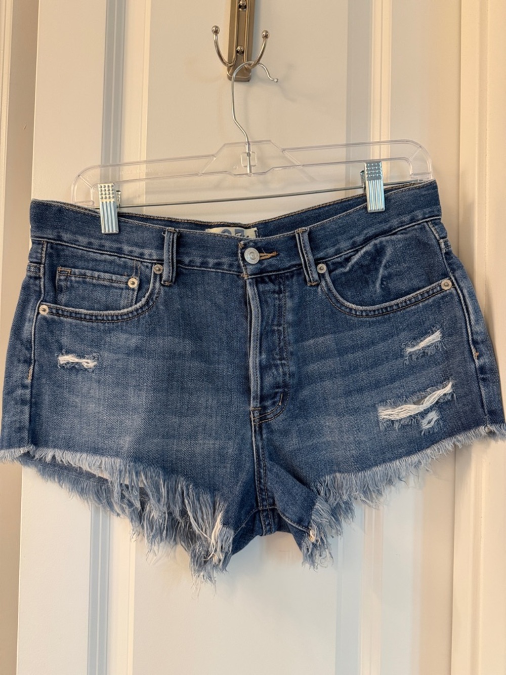 We The Free Frayed Hem Distressed Denim Shorts - Blue